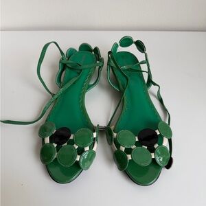 Tsumori Chisato Green Patent Circle-Accent Lace-Up Sandals